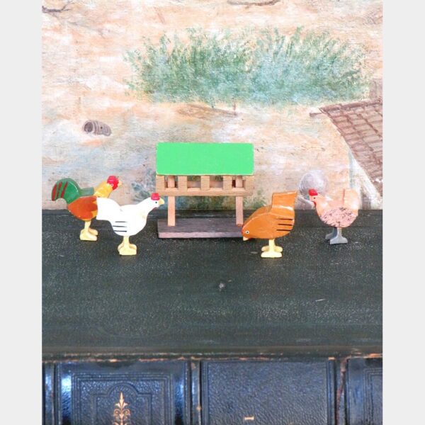 Antiek speelgoed Ertsgebergte "Haan en kippen"