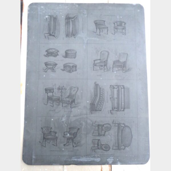 Antieke Franse drukplaat "Chaises"