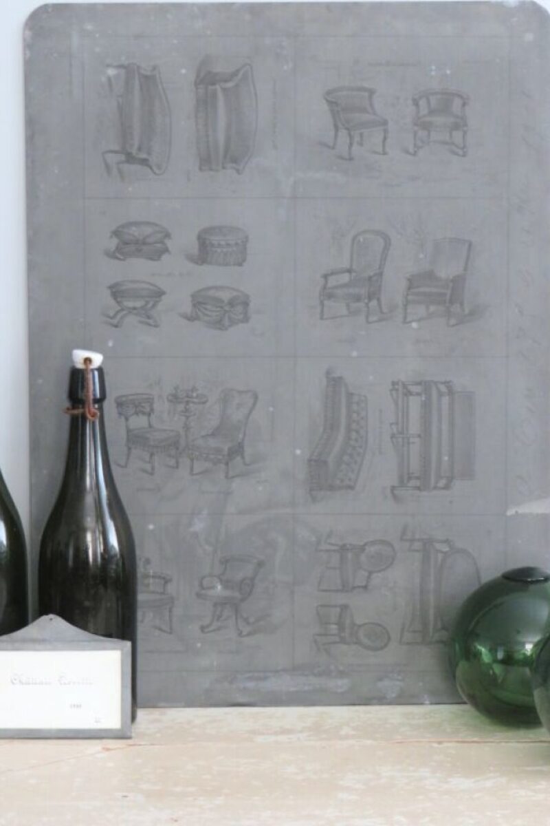 Antieke Franse drukplaat "Chaises"