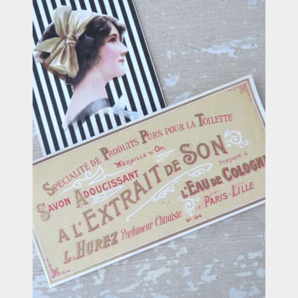 Antiek Frans zeepdoos etiket "Savon Adoucissant" Paris-Lille