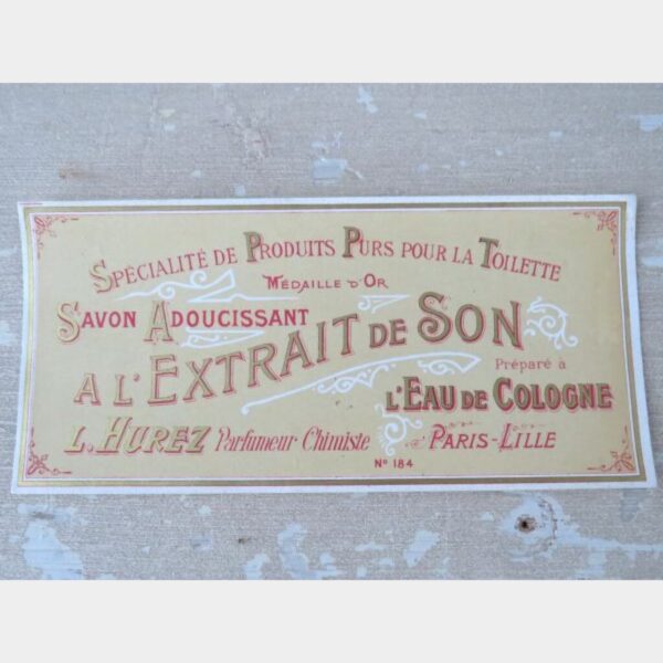 Antiek Frans zeepdoos etiket "Savon Adoucissant" Paris-Lille