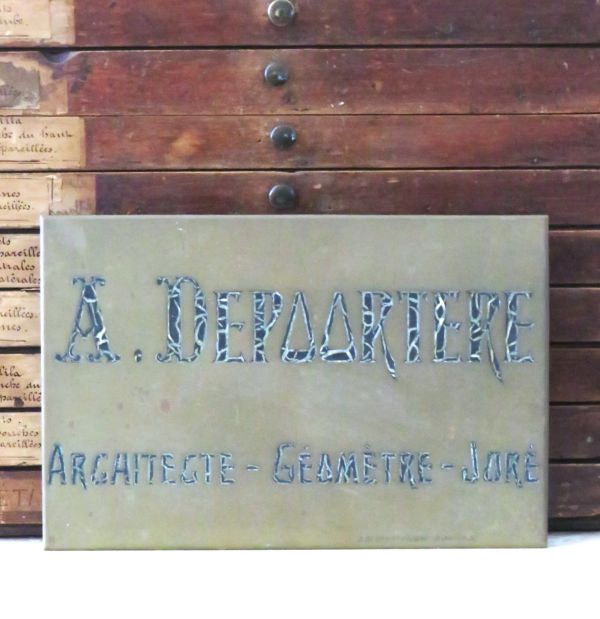 Antiek Frans naambord-/ naamplaat "A. Depoortere" Argaitecte-Géomètre- Jure