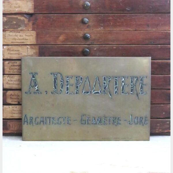 Antiek Frans naambord-/ naamplaat "A. Depoortere" Argaitecte-Géomètre- Jure