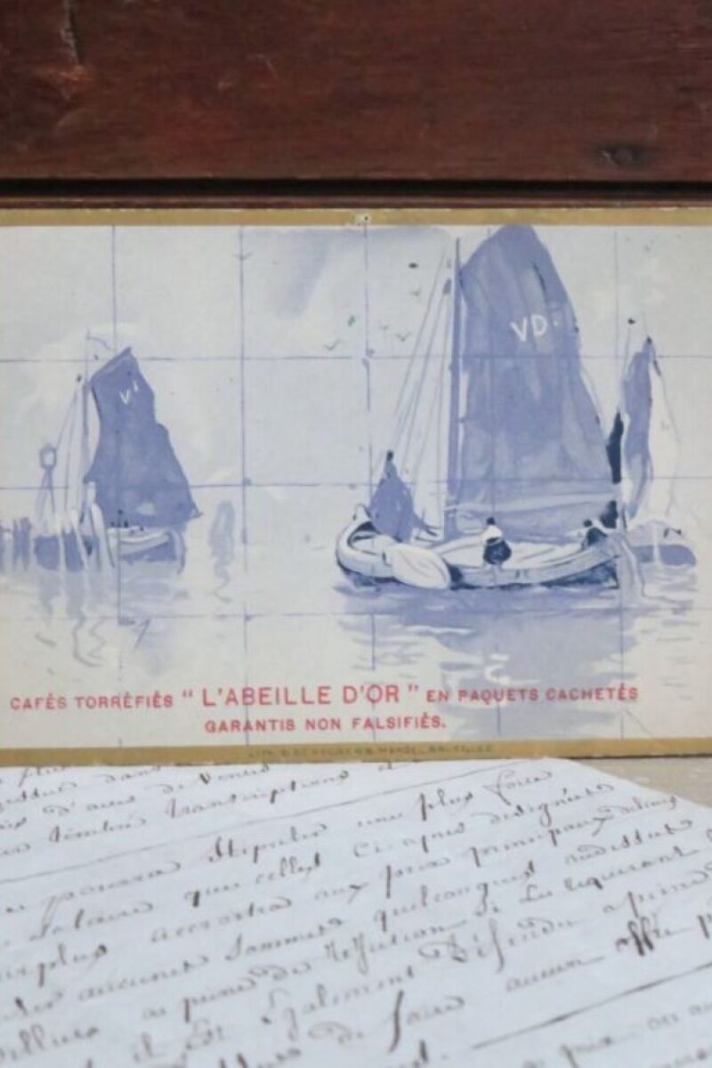 Reclamekaart/ kalender 1901 L'Abeille d'Or -Tegeltableau Zeilboten