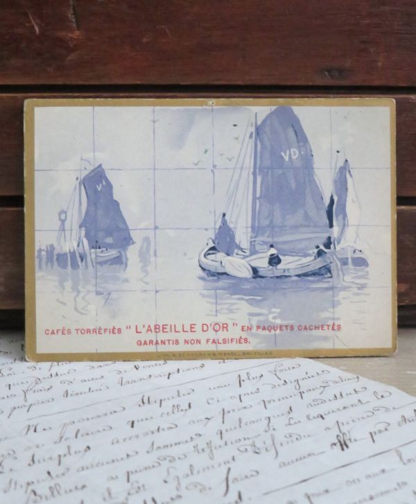 Reclamekaart/ kalender 1901 L'Abeille d'Or -Tegeltableau Zeilboten