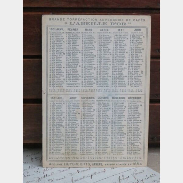 Reclamekaart/ kalender 1901 L'Abeille d'Or -Tegeltableau Zeilboten