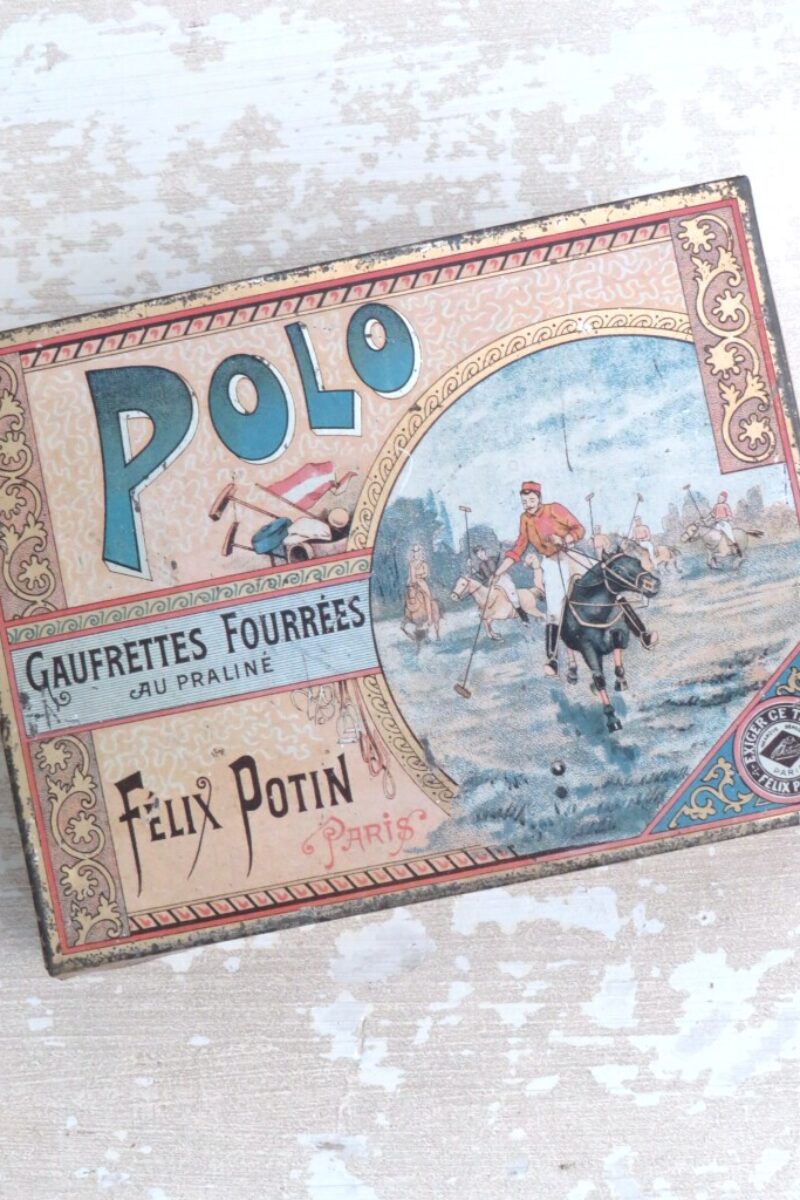 Antiek koekjesblik Félix Potin Paris “Polo” 1905/1920