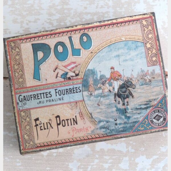 Antiek koekjesblik Félix Potin Paris “Polo” 1905/1920