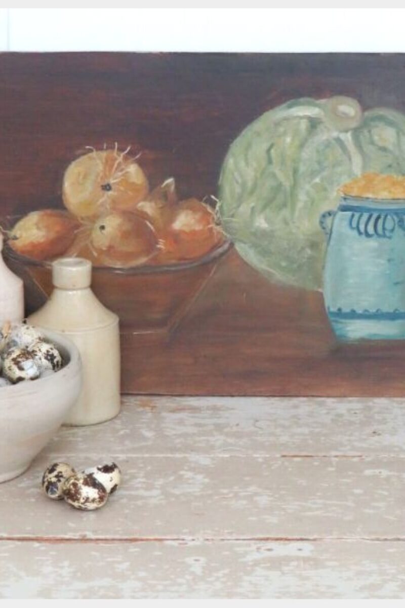 Frans stilleven "Uien, sla en grespot"