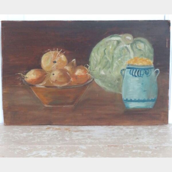 Frans stilleven "Uien, sla en grespot"