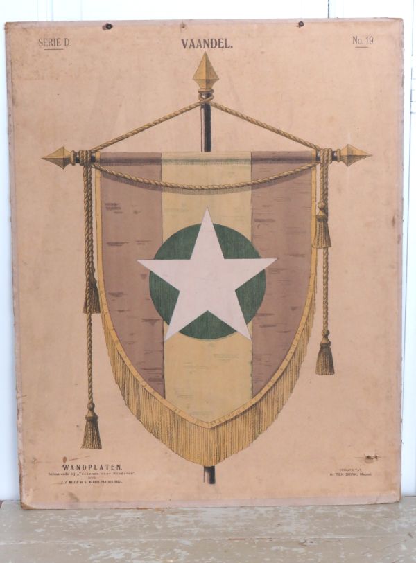 Antieke schoolplaat / Tekenplaat H Ten Brink Meppel "Vaandel" Serie D No. 19