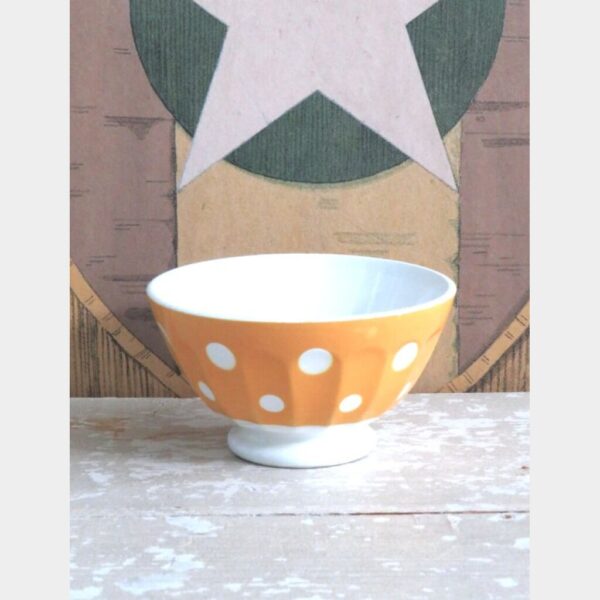 Vintage Franse spoelkom Sarreguemines geel/ polkadots