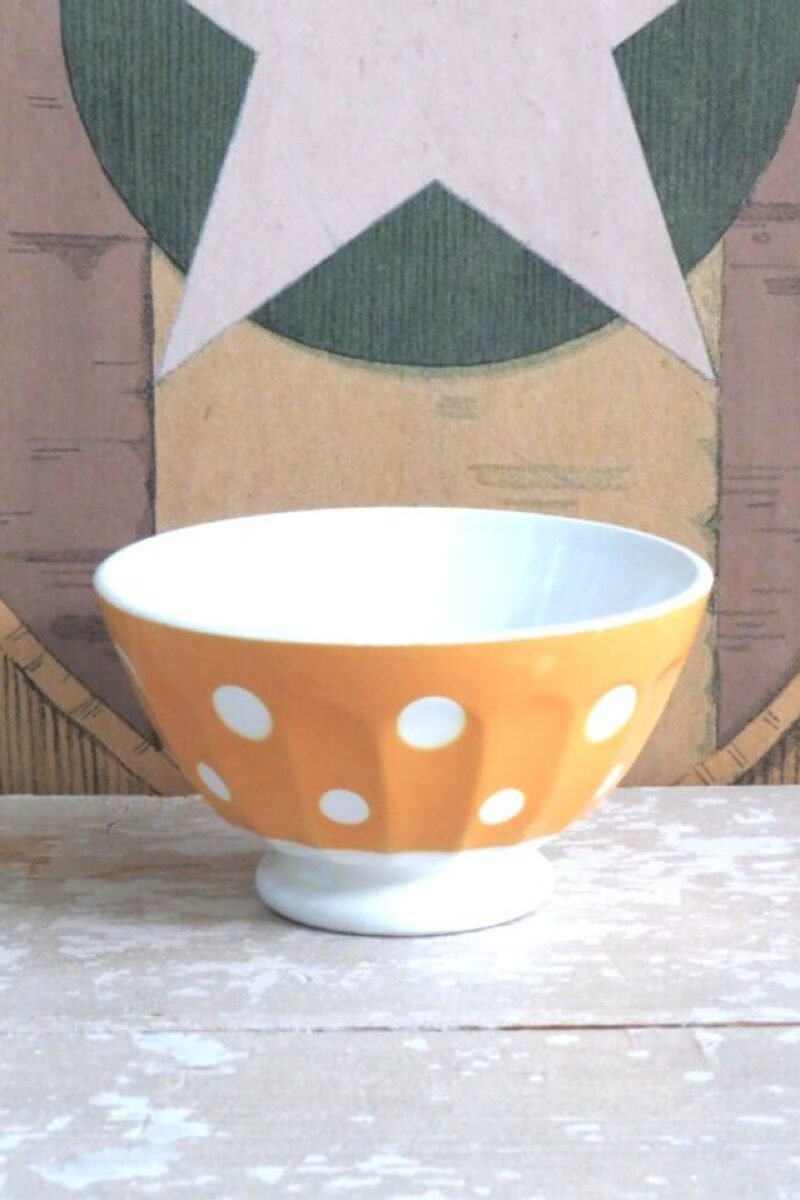 Vintage Franse spoelkom Sarreguemines geel/ polkadots