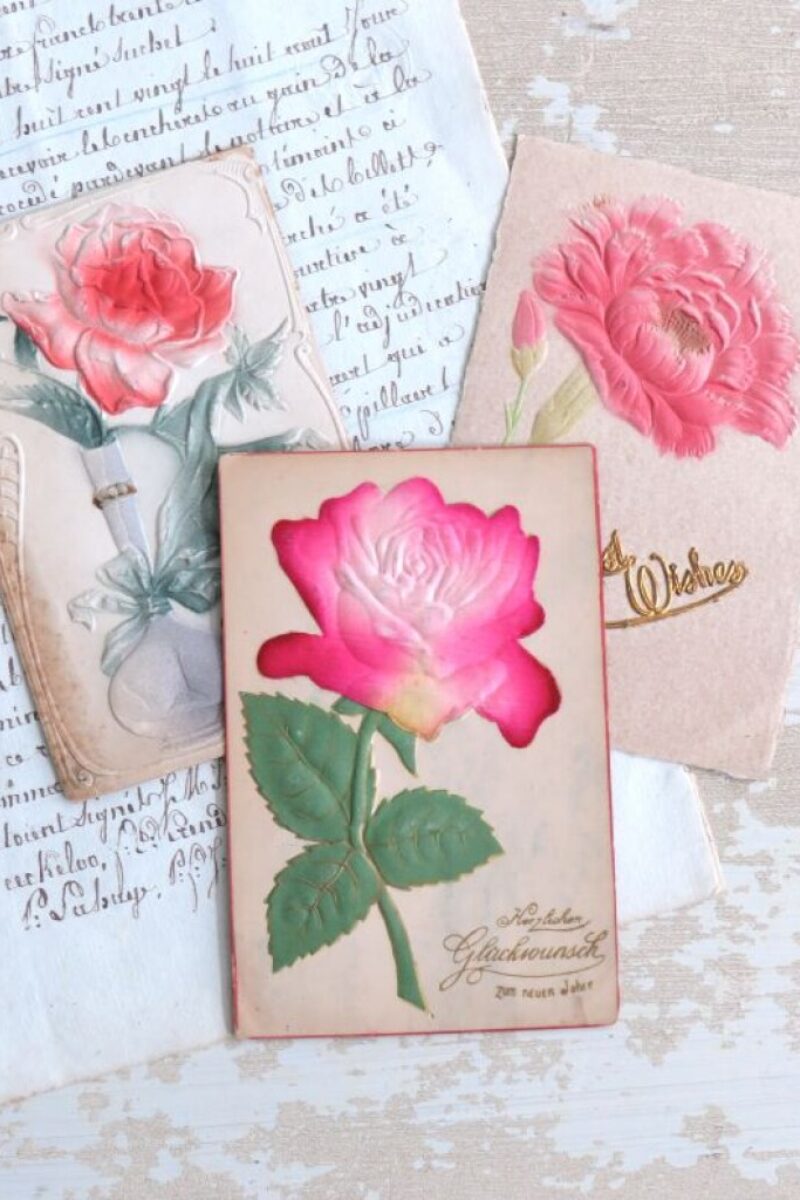 3 Antieke reliëfkaarten "Rozen"