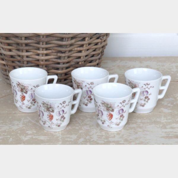 Set (5 st.)Franse kop/ beker “Fruitdecor”