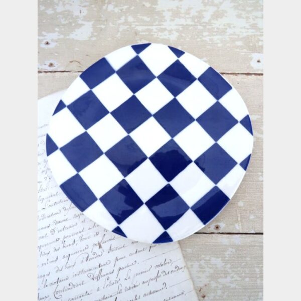 Oud plat bordje van Boch Damiers “Blauw – expo 58”