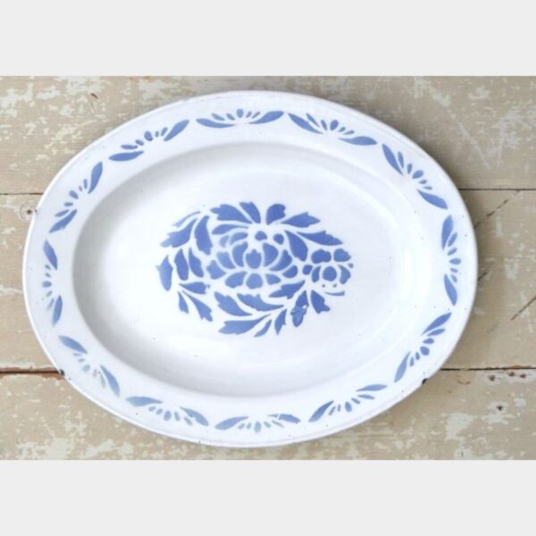 Ovale emaille schaal Spuitdecor - blauw