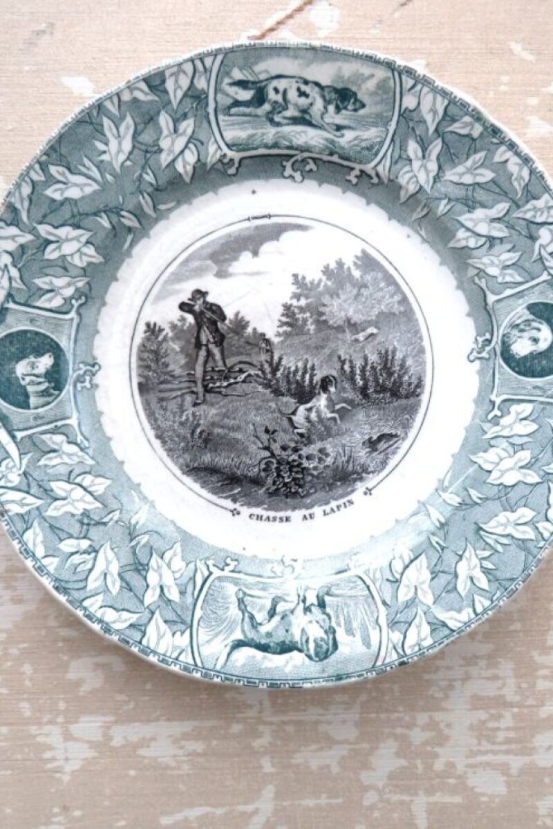 Antiek Frans Jachtbord Bordeaux Poterie "Jachthonden"