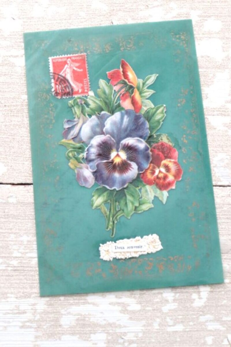 Antieke Franse celluloid kaart "Doux souvenir"