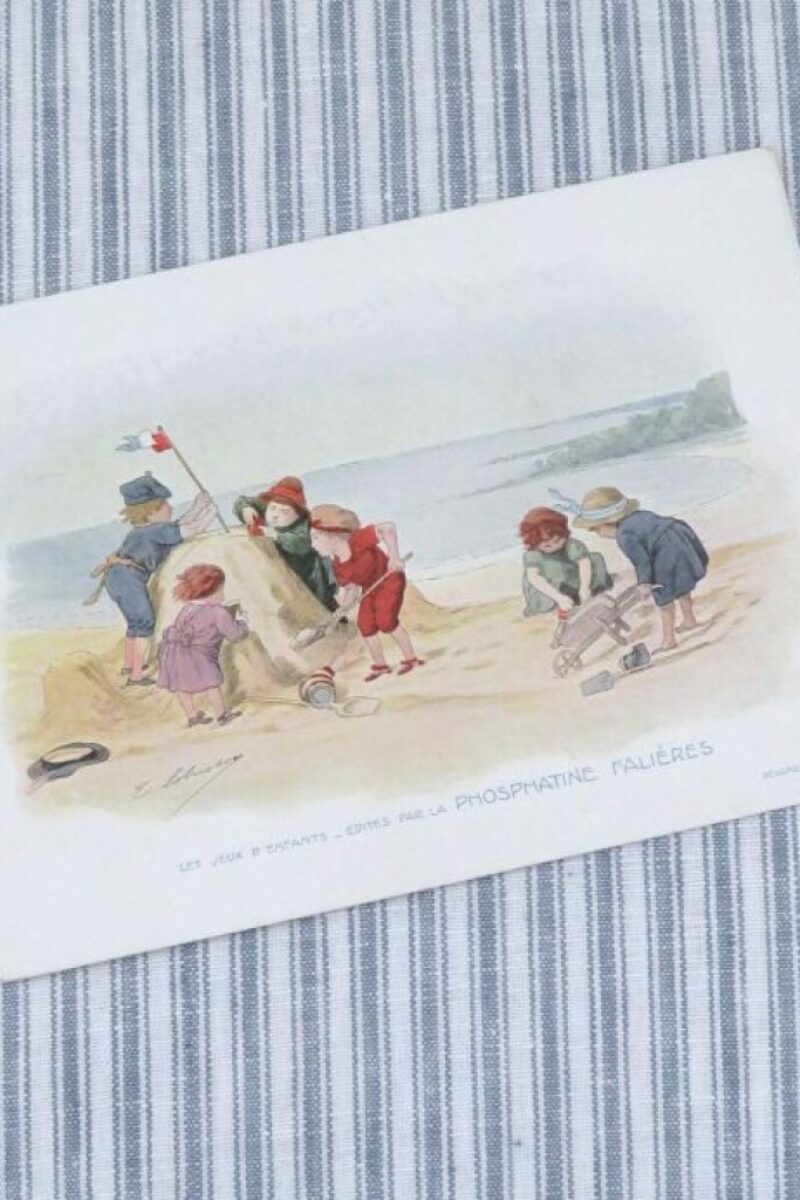 Antieke Franse chromo reclamekaart "Les Jeux d'Enfants"19e/20e Eeuw