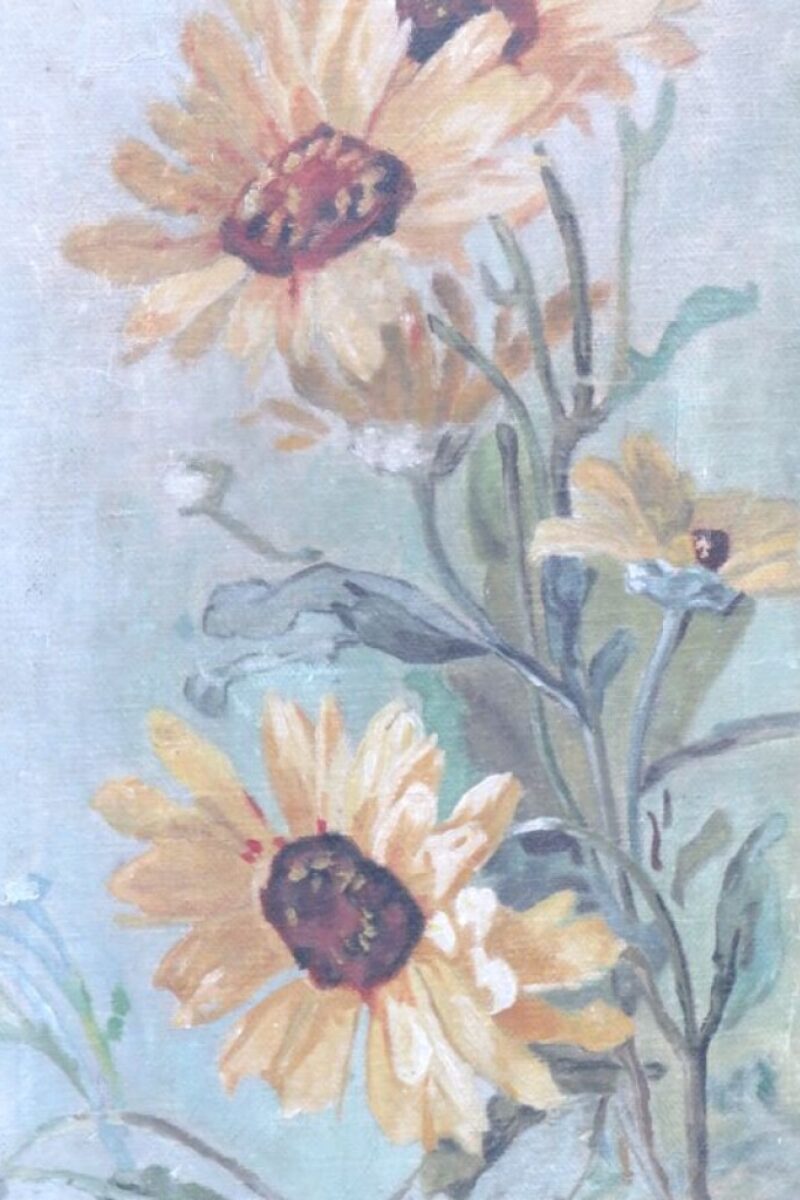 Antiek schilderij "Gele bloemen"