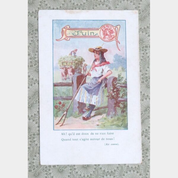 Antieke Carte Postale "Juin" tekst Jean de la Fontaine