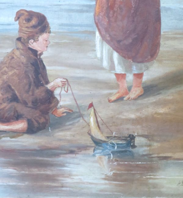 Antiek Schilderij "Kinderen bij zee"
