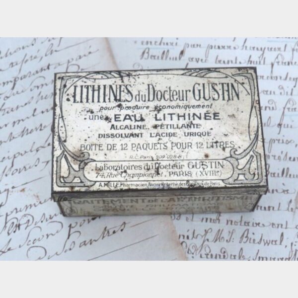 Antiek Frans blikje "Lithines du Docteur Gustin"Paris 1890