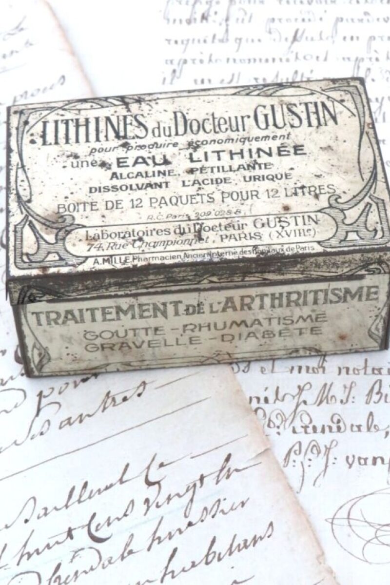 Antiek Frans blikje "Lithines du Docteur Gustin"Paris 1890