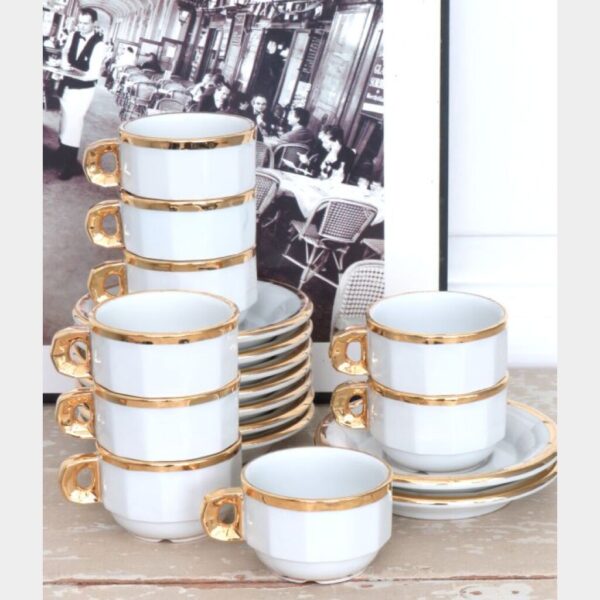 Franse bistro kop en schotel Pillivuyt wit/goud
