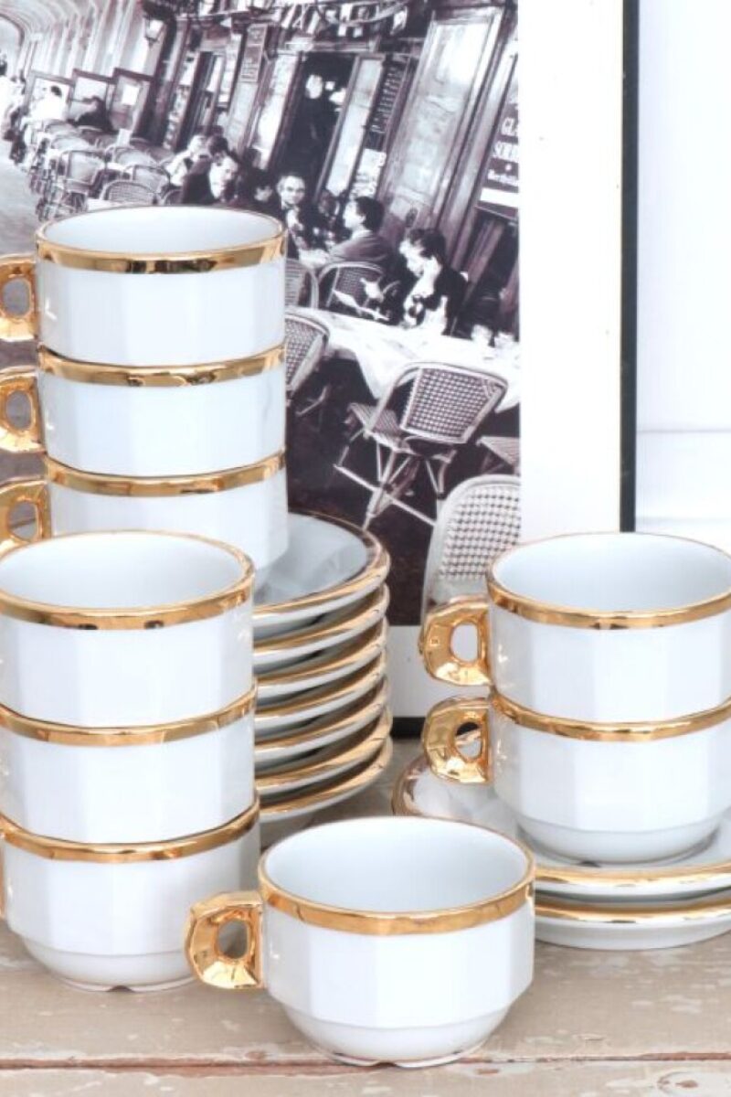 Franse bistro kop en schotel Pillivuyt wit/goud