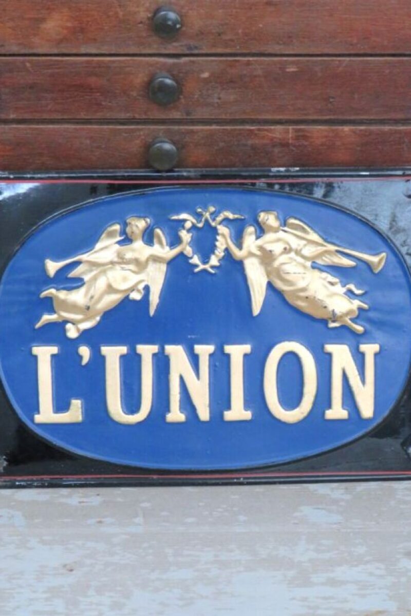 Antiek Frans metalen reclamebord L'Union, begin 1900