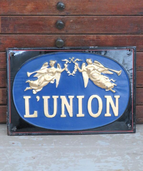 Antiek Frans metalen reclamebord L'Union, begin 1900