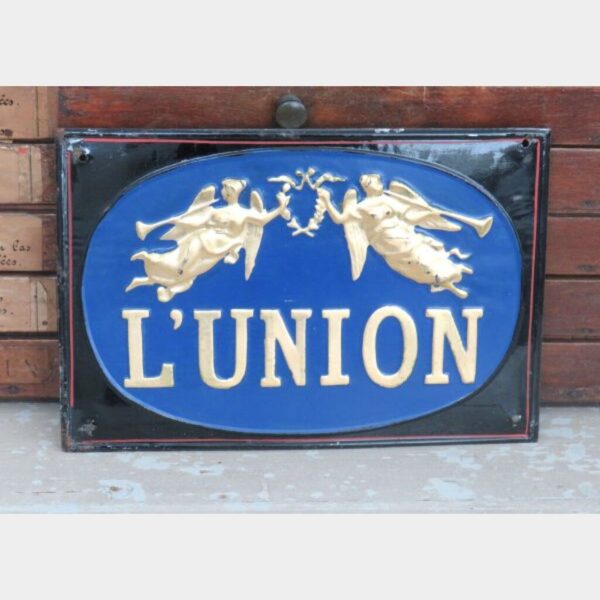 Antiek Frans metalen reclamebord L'Union, begin 1900