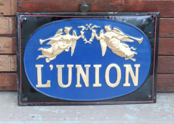Antiek Frans metalen reclamebord L'Union, begin 1900