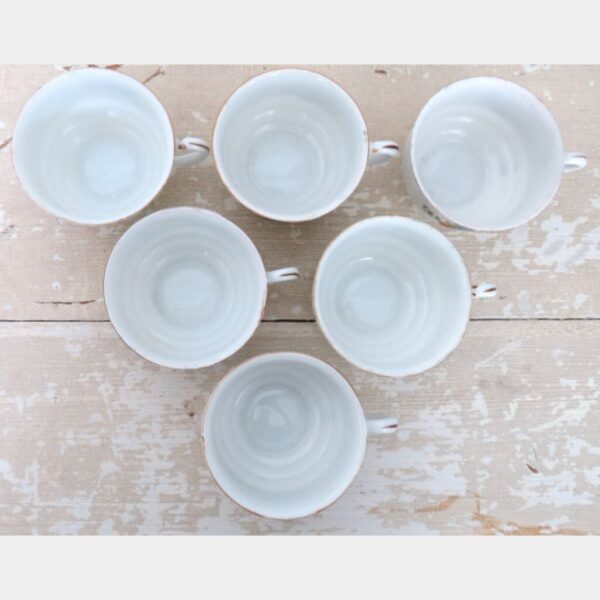 6 Antieke kop en schotels oranje/ blauw