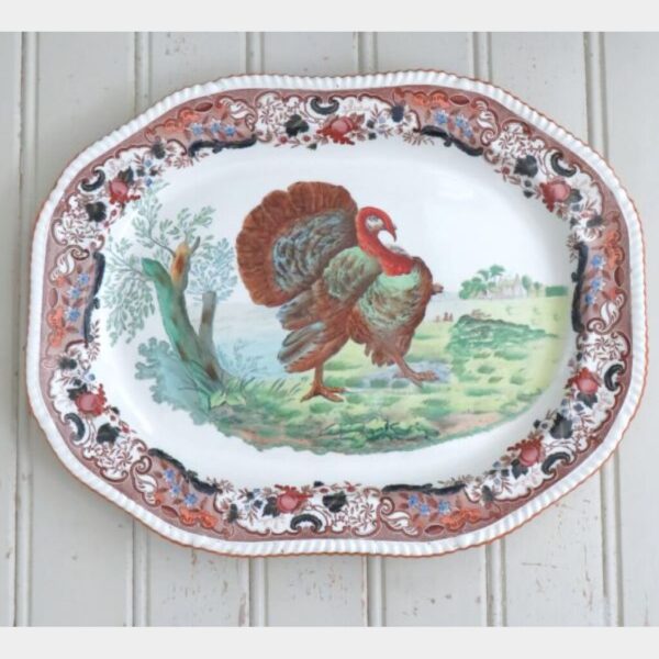 Antieke Engelse serveerschaal Copeland Late Spode "Kalkoen" 1894