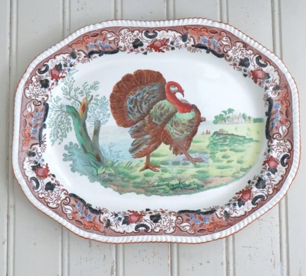 Antieke Engelse serveerschaal Copeland Late Spode "Kalkoen" 1894