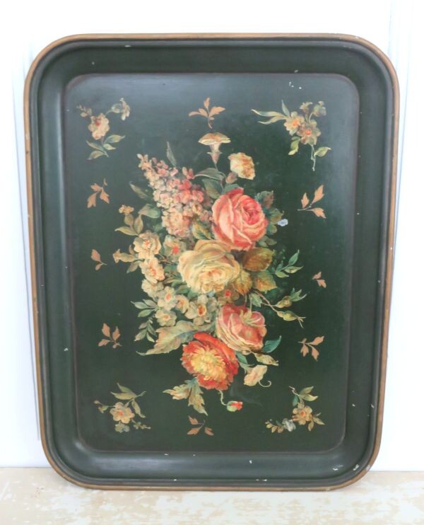 Oud toleware dienblad "Bloemen"