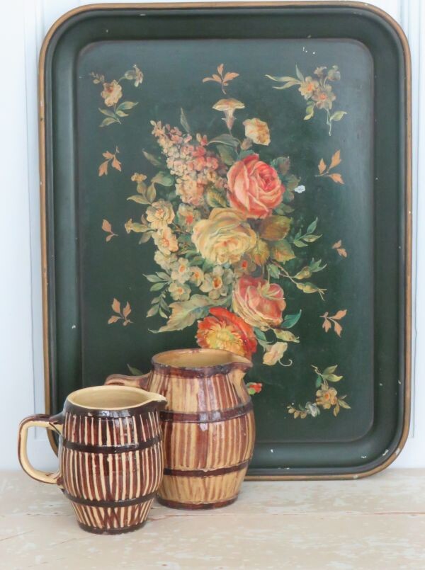 Oud toleware dienblad "Bloemen"