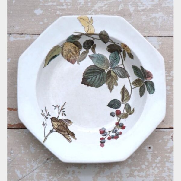 Antiek Engels bord Wedgwood ” Vogel & bramentak”