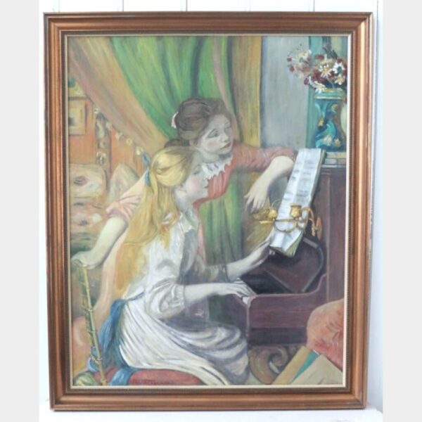Oud ingelijst schilderij "Jeunes Filles au Piano"