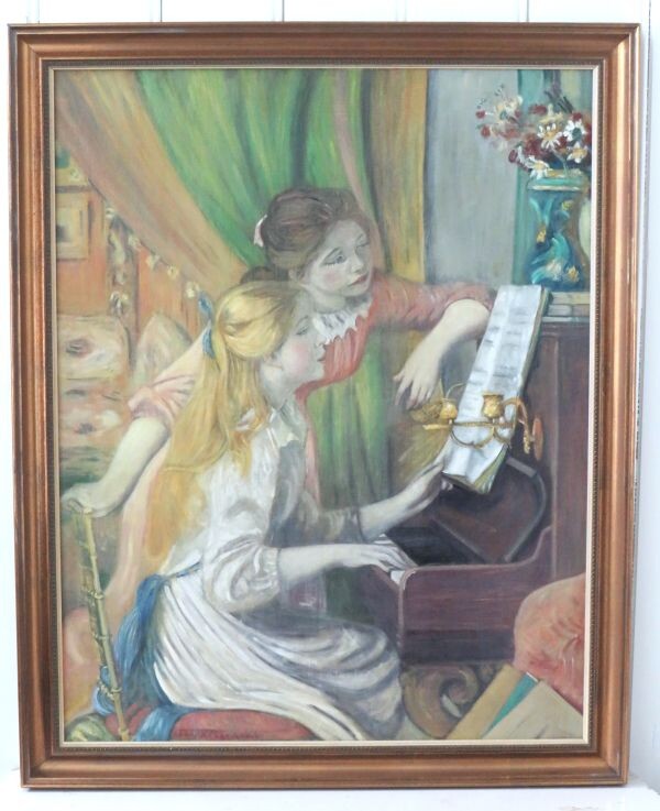 Oud ingelijst schilderij "Jeunes Filles au Piano"