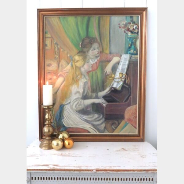 Oud ingelijst schilderij "Jeunes Filles au Piano"