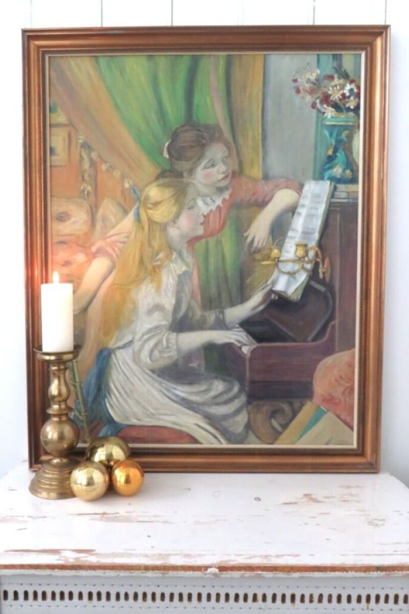 Oud ingelijst schilderij "Jeunes Filles au Piano"