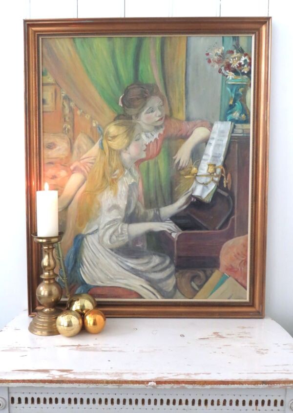 Oud ingelijst schilderij "Jeunes Filles au Piano"