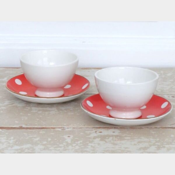 2 Onderbordjes Sarreguemines & Digoin "Polkadots rood/wit"