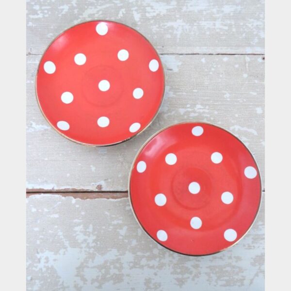 2 Onderbordjes Sarreguemines & Digoin "Polkadots rood/wit"