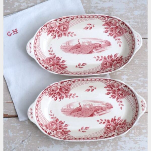 Set (2) schaaltjes Société Céramique “Peacock” Rood