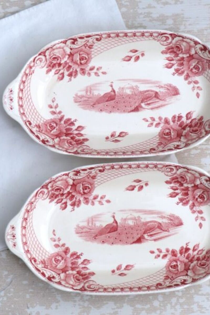 Set (2) schaaltjes Société Céramique “Peacock” Rood